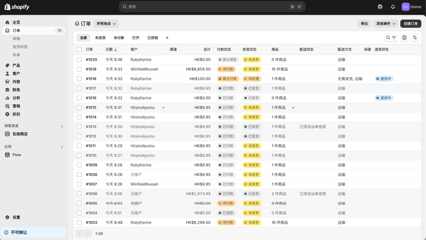 Shopify订单状态总览
